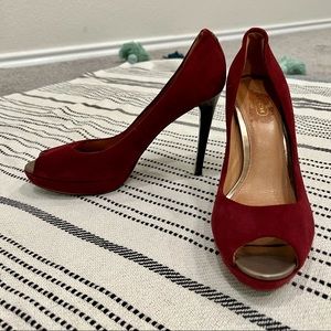 Coach Burgundy suede peep toe heels - size 8